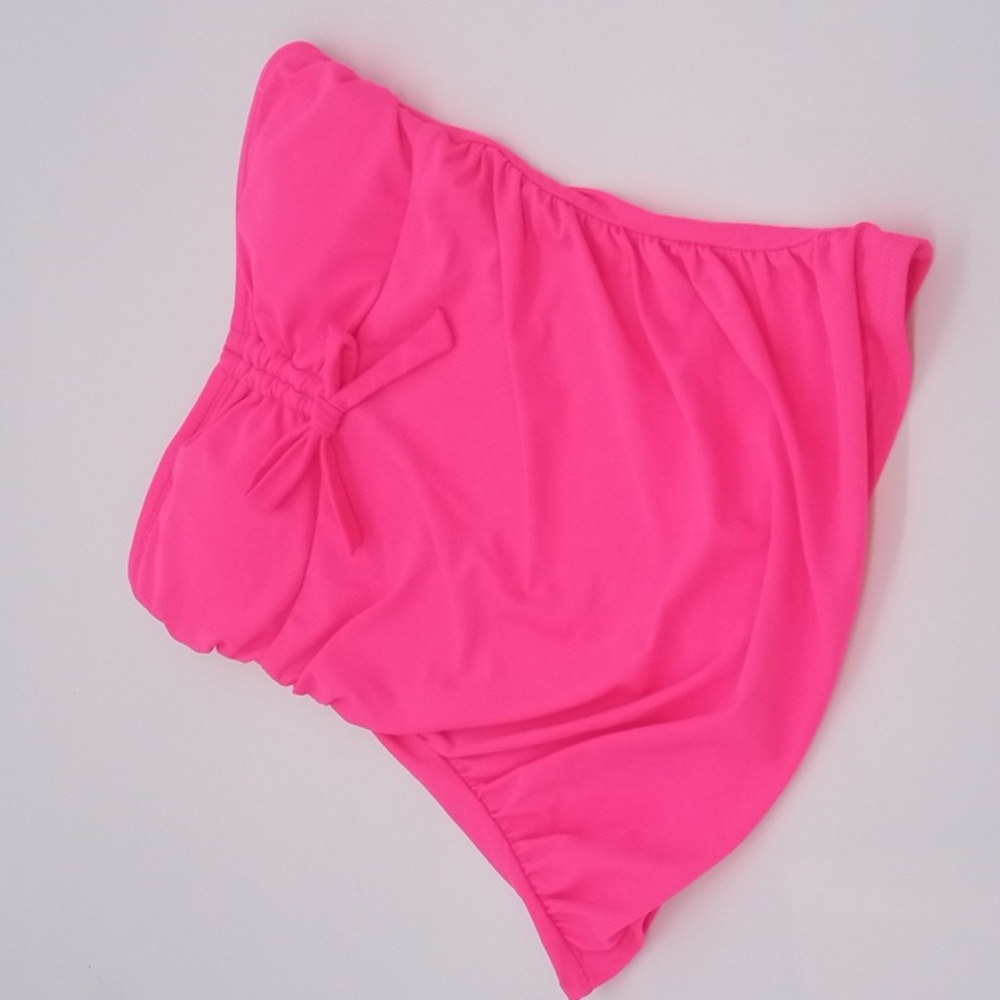 DKNY Bandeau Bow Tankini Swim Top Neon Pink‎ XS
